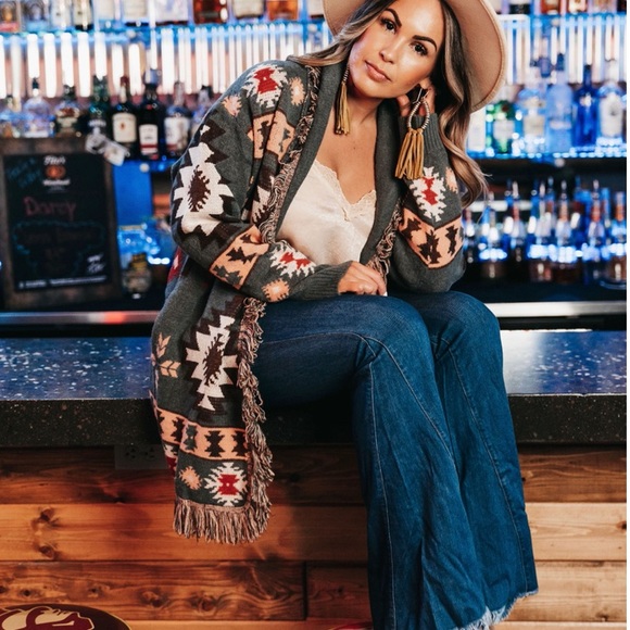 New Aztec Print Western Cardigan Long Sweater - Picture 3 of 14